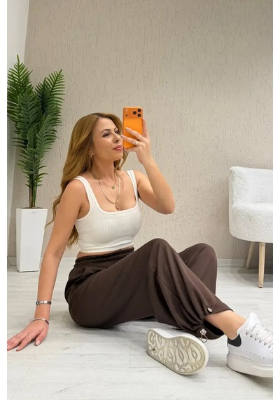 Fiolin Soft Touch Paça Lastikli Model Kumaş Eşofman Altı Kahverengi