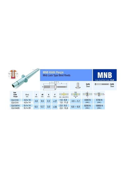 Çelik Monobolt Ağır Hizmet Perçini 4.8x10 Mm - 250 Adet