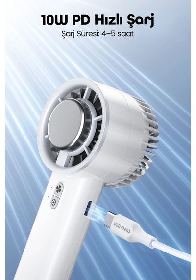 Ven-dens Vd-fan001 Usb Şarjlı Taşınabilir Mini Vantilatör, 3 Kademeli Hız, Kablosuz Kullanım, Mavi