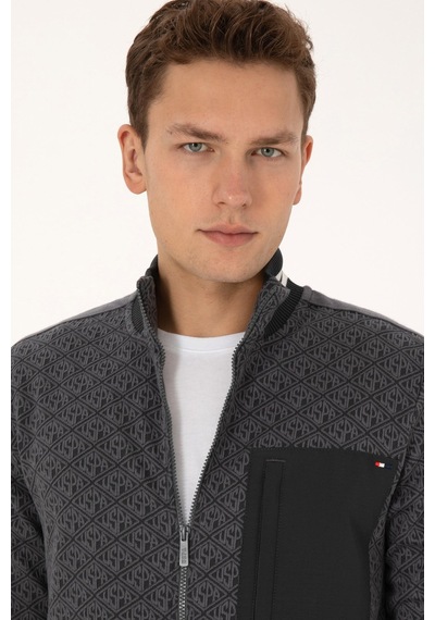 U.S. Polo Assn. Erkek Regular Fit Gri Fermuarlı Örme Hırka 50309985-vr024