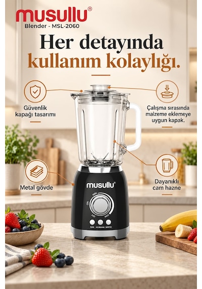 Musullu MSL-2060 800 W Cam Sürahi Retro Blender