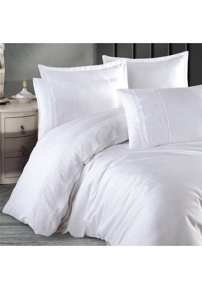 Çift Kişilik BUTİK SATEN Nevresim Takımı VALİNOR BEYAZ-6664 Beyaz