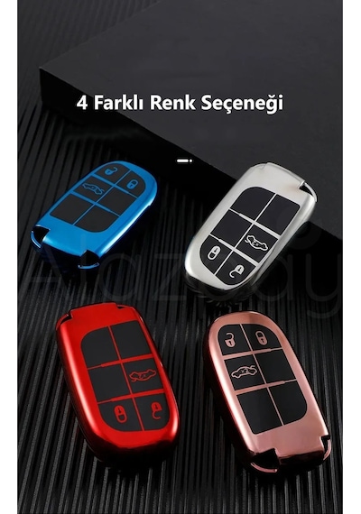 Fiat Egea 500x Jeep Grand Cherokee Wrangler Renegade Compass Chrysler Parlak Anahtar Kılıfı Krmz