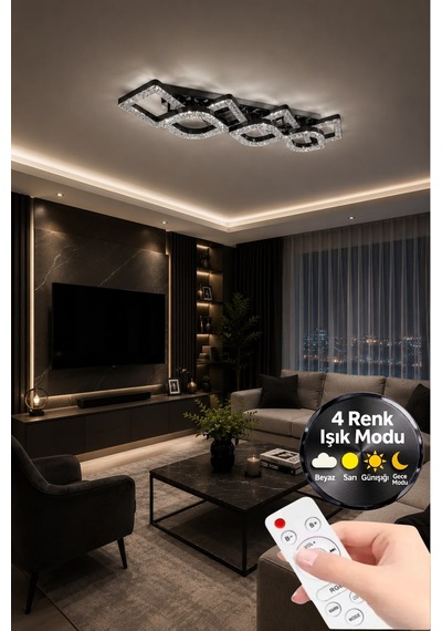 LumiaLighting Lucia Model 7"li Siyah 3 Renk Modu Yemek Masası Oturma Çocuk Yatak Odası Modern Ledli Avize