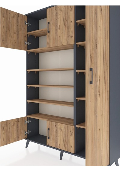 Arges Dolap 11 Raflı 5 Kapaklı 132x30x195 Antrasit-çam/çam Antrasit