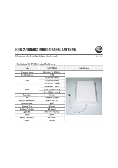Directional Panel Anten 698/2700 Mhz N Female Connector