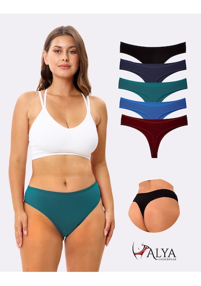 Alya Underwear Kadın Bato Tanga Pamuklu Külot, Büyük Beden String, 5'li Paket- 2 Siyah, 1 Beyaz, 2 Ten Multicolor-p24 Alya Underwear Kadın Bato Tanga Pamuklu Külot, Büyük Beden String, 5'li Paket- 2 Siyah, 1 Beyaz, 2 Ten Multicolor-p24