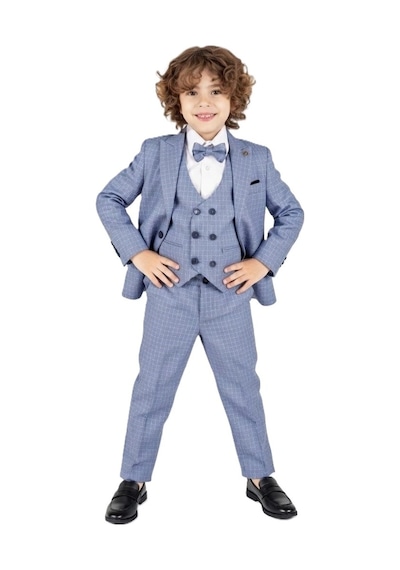 Mnk Baby & Kids Kiryos Erkek Çocuk Kareli Takım Elbise M00806 mavi