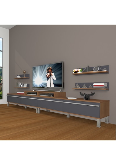 Decoraktiv Ekoflex 360r Mdf Krom Ayaklı Tv Ünitesi Tv Sehpası Ceviz - Antrasit Decoraktiv Ekoflex 360r Mdf Krom Ayaklı Tv Ünitesi Tv Sehpası Ceviz - Antrasit