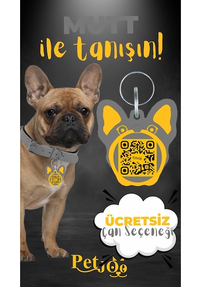 Petjoo 10.Mutt Sarı-Gri Qr'lı Köpek Künyesi
