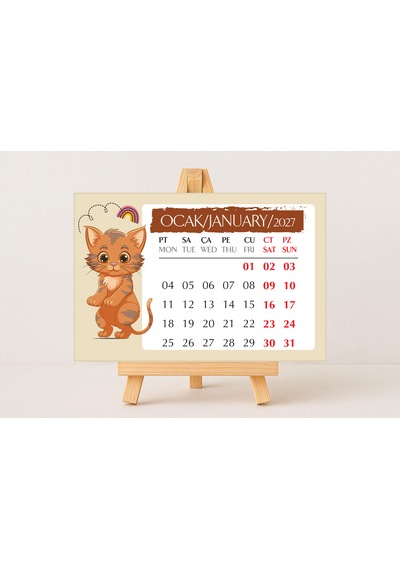 2027 Kedi Masa Takvimi 10x15 Cm Ebat - Mini Şövalesi İlebirlikte Diğer