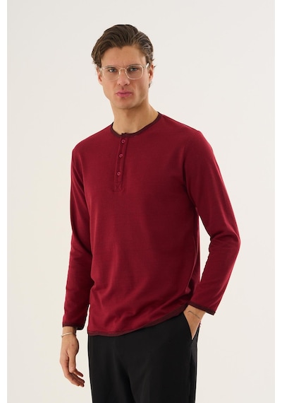 Alexandergardi Waffle Kumaş Düğmeli Yaka Uzun Kollu Sweatshirt Bordo