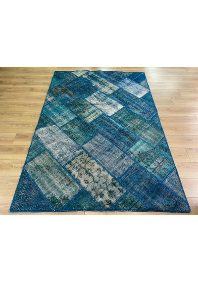 Çam Halı PW729 Turkuaz El Dokuma Patchwork Yün Halı
