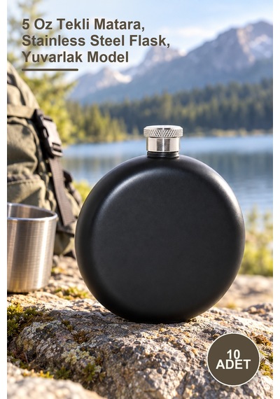 10 Adet Paslanmaz Çelik Yuvarlak Matara 5 Oz Tekli Matara, Stainless Steel Flask, Yuvarlak Model Sarı