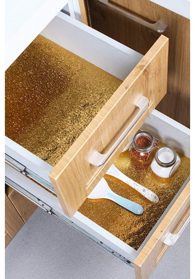 Mobee Estetik Gold Mutfak Folyosu Yapışkanlı, Kolay Temizlik Şık Görünümlü Folyo 1m X 40cm