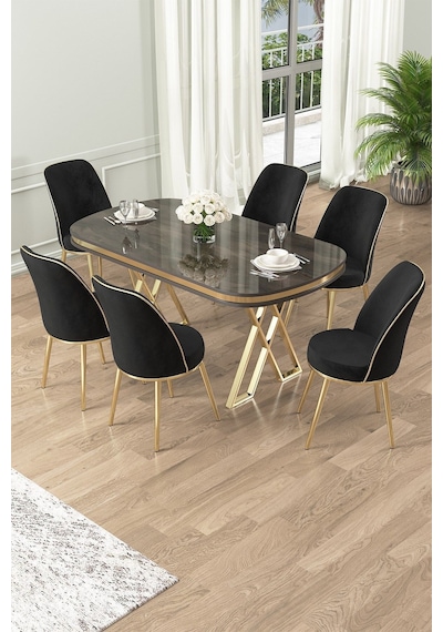 Canisa Lai Serisi 90x168 Lak Panel Antrasit Ironi Gold Ayak Masa Takımı 6 Siyah Sandalye Antrasit İroni Masa Siyah Sandalye Ayaklar Gold Canisa Lai Serisi 90x168 Lak Panel Antrasit Ironi Gold Ayak Masa Takımı 6 Siyah Sandalye Antrasit İroni Masa Siyah Sandalye Ayaklar Gold