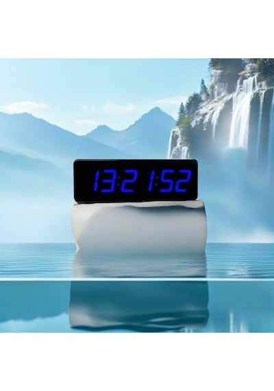 Saniyeli Dijital Led Duvar Ve Masa Saat Ve Derece - Mavi Kasa Ölçüsü: 12x35 Cm