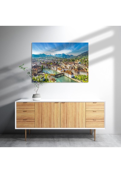 Cakasepetim İsviçre Luzern Ve Arkaplanda Dağlar Ahşap Mdf Tablo
