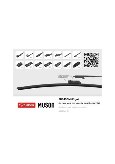 Techmrt Silecek Süpürgesi Muz Tipi 450mm Multi Adaptörlü Ergonomik