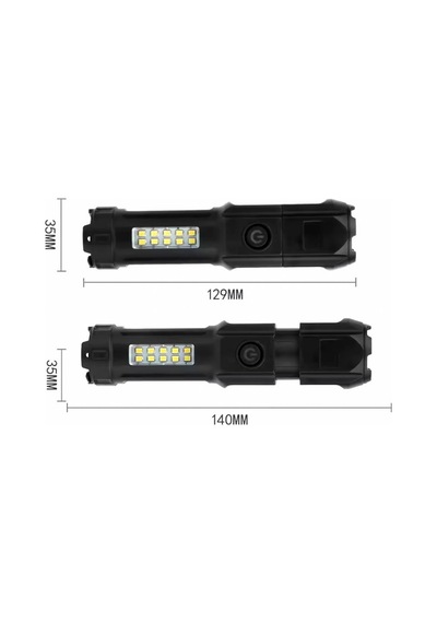 El Feneri Cob Led 4 Fonksiyonlu-zoomlu Usb Şarjlı Powerbank Özelikli 130 35 Mm