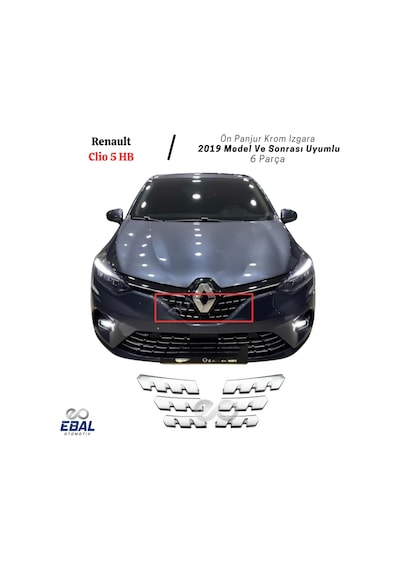 Ebal Otomotiv Renault Clio 5 Hb - Ön Panjur Krom IZGARA 6 PRÇ