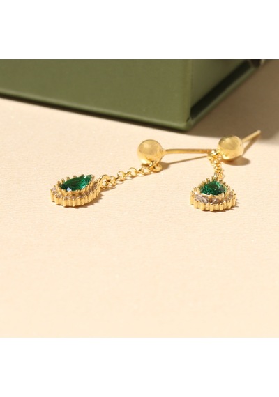Yeşil Damla Küpe 717070 Gold Gümüş