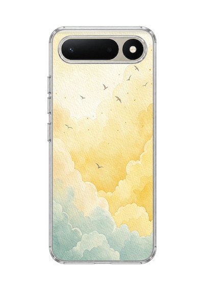 Tecno Spark 50 5g Uyumlu Sarı Ve Yeşil Tonlu Bulut Ve Kuşlar Baskılı Silikon Kılıf
