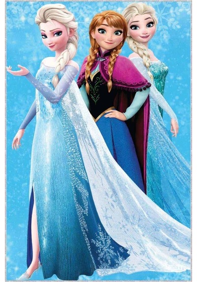 Turkuaz Kaymaz Tabanlı Elsa Frozen Kız Çocuk Halısı Ar078n11