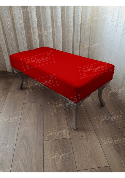 Ayak Ucu Kapı Önü Antre Düz Bench Puf Orta Sehpa Gümüş Ayak 110 Cm Kırmızı