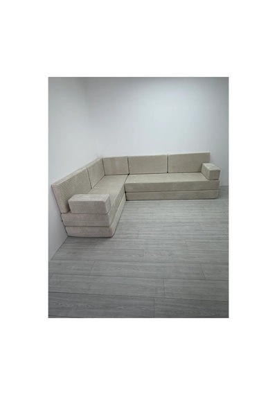 Premium Kadife Kumaş, Konforlu Yer Kanepesi ,modüler Şark Köşesi Takımı - Krem - 40 Cm- L Set