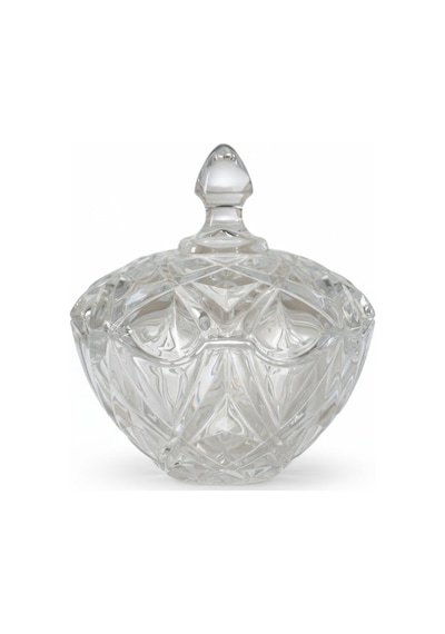 Lora Kristal Desen Kapaklı Parlak Cam Şekerlik 14x12 Cm Şeffaf