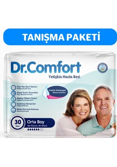 Dr. Comfort Belbantlı Medium Orta Boy Hasta Bezi 30 Adet 1 Paket M