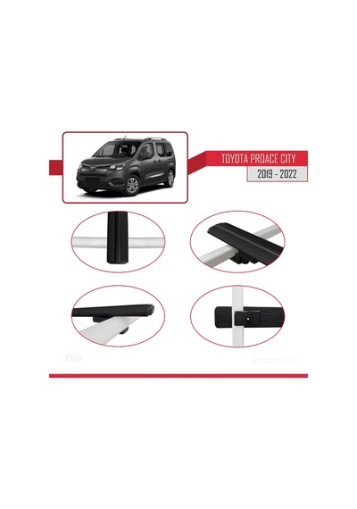 Toyota Proace City 2019-2022 Arası İle Uyumlu Basic Model Ara Atkı Tavan Barı Siyah 3 Adet