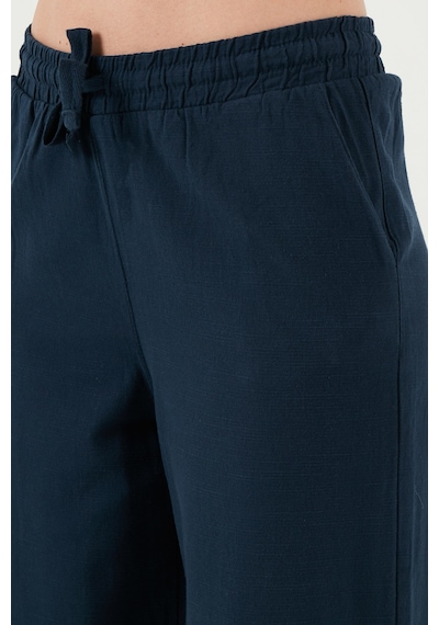 Lela Pamuklu Relaxed Fit Yüksek Bel Bol Paça Bayan Pantolon 668Yp5118 Lacivert