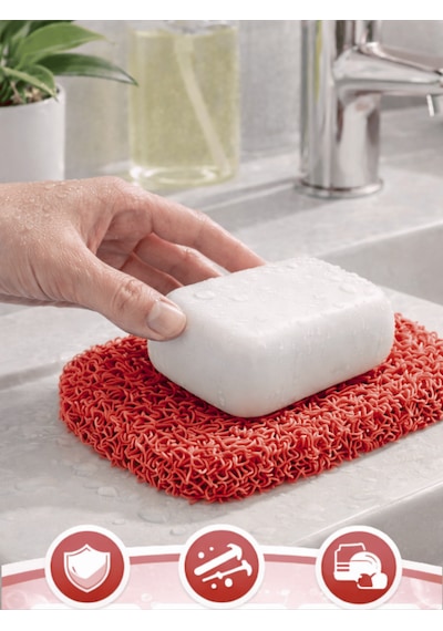 Beylini Sabun Altlığı Kalıp Sabunluk Pvc Kıvırcık Kaydırmaz Lavabo Banyo Mutfak Sabun Altı Stand 7x11 Cm Kırmızı