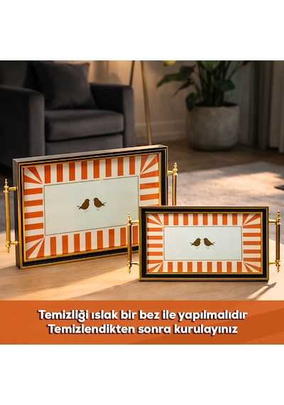 Porsima 4389 2'li Dekoratif Dikdörtgen Servis Tepsi Seti - Çay Ve Kahve Kahvaltılık Sunum Tepsisi Turuncu Porsima 4389 2'li Dekoratif Dikdörtgen Servis Tepsi Seti - Çay Ve Kahve Kahvaltılık Sunum Tepsisi Turuncu