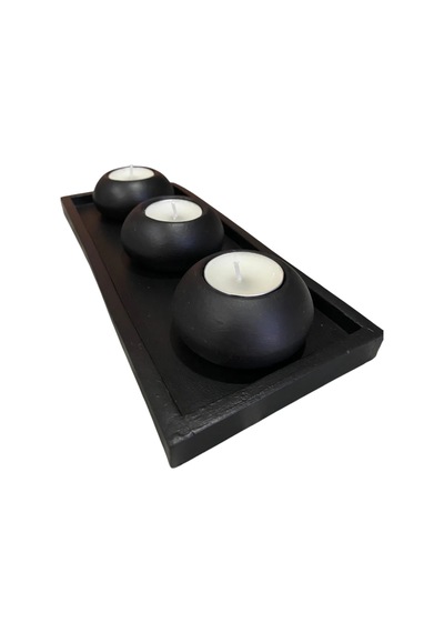El Yapımı 3'lü Beton Tabaklı Mumluk Set Beton Tealight Set,dekoratif Obje,biblo Siyah