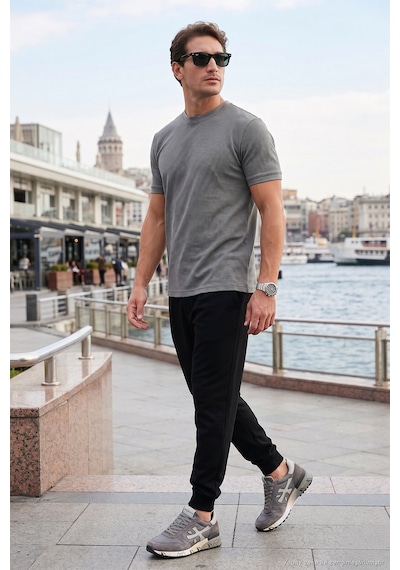 Buratti Streç Pamuklu Slim Fit Sıfır Yaka Erkek T Shirt 5902639 Açık Haki