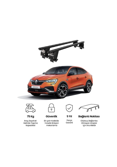 Royal Renault Arkana 2020 Ve Sonrası Uyumlu Siyah Kilitli Ara Atkı Port Bagaj Tavan Barı