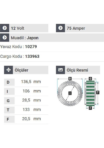 Nursan 150412 Statör 12v 75a Hyundai Y.m.grandsalon-stratex-gallober-sanata Dar Tip
