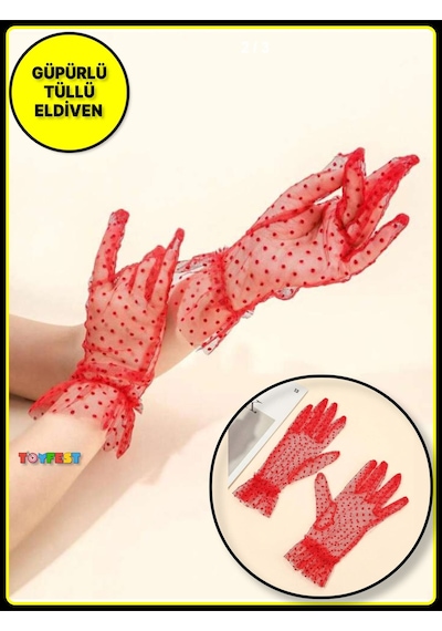 Toyfest Güpürlü Tüllü Puantiyeli Şeffaf Parti Kostüm Kına Düğün & Gelin Eldiveni Kırmızı Çok Renkli Toyfest Güpürlü Tüllü Puantiyeli Şeffaf Parti Kostüm Kına Düğün & Gelin Eldiveni Kırmızı Çok Renkli