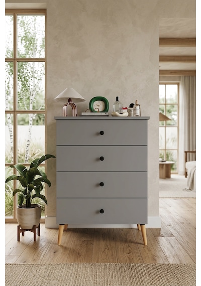 Lüks 4 Çekmeceli Şifonyer Komodin %100 Mdf Çok Amaçlı Düzenleyici Şf01 Kül Gri