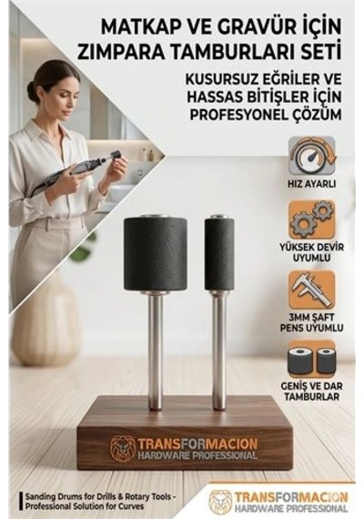 Mey İthalat 2 Li Set 6.35 Ve 12.7 Mm Zımpara Tamburu Seti - Gravür Matkap Zımparalama Ucu Aparatı 723174