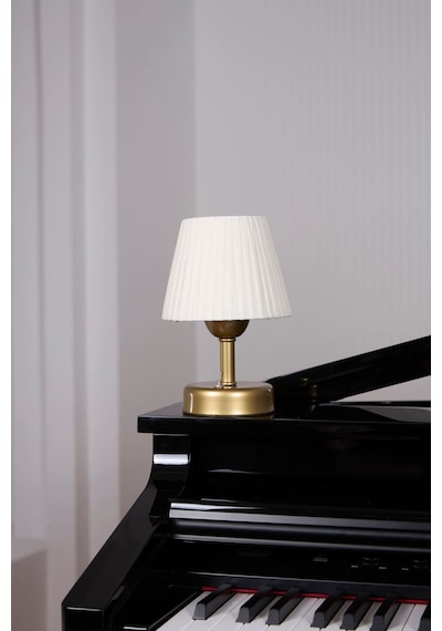 Osmanlı İpeği Pileli Kablosuz Masa Lambası -alt Eskitme Gold Led Işık 9v Pil 75-90 Saat