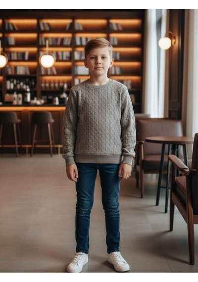 Zekids Erkek Çocuk Dokulu Kumaş Kazak-16353 Gri