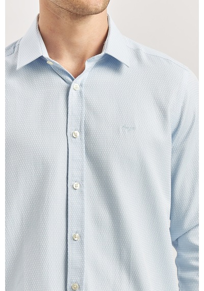 İmza Koyu Mavi Uzun Kol Kendinden Desenli Armürlü 032 Sert Yaka Casual Slim Fit Gömlek 1004240249 Koyu Mavi