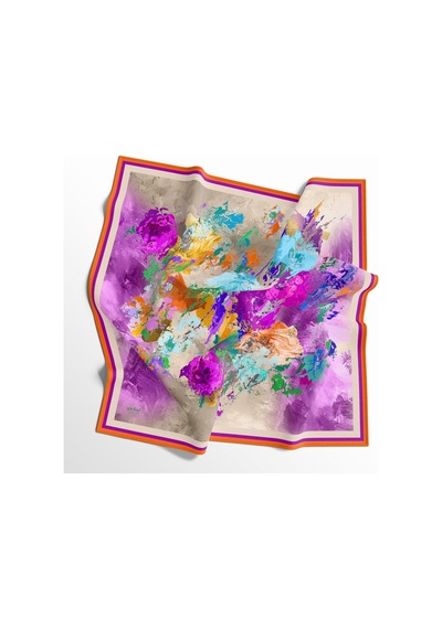 İpekal 90 X 90 İpek Vual Yazlık İnce Eşarp-030010 - 90 X 90 / Turuncu - Mor
