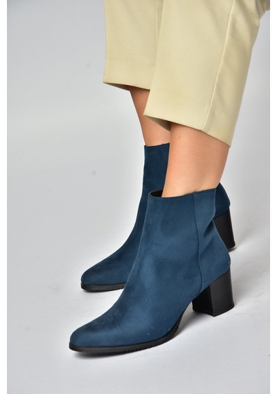 Fox Shoes G654013102 Lacivert Süet Alçak Topuklu Kadın Bot