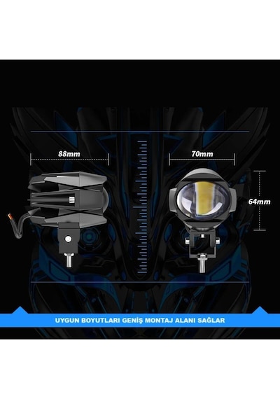 2 Adet Motosiklet Led Lazer Sis Farı Delici Modifiye Beyaz Sarı Çift Renk 12-80 Volt
