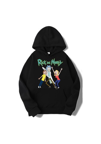 Brz Collection Unisex Oversize Rick And Morty Hoodie Siyah